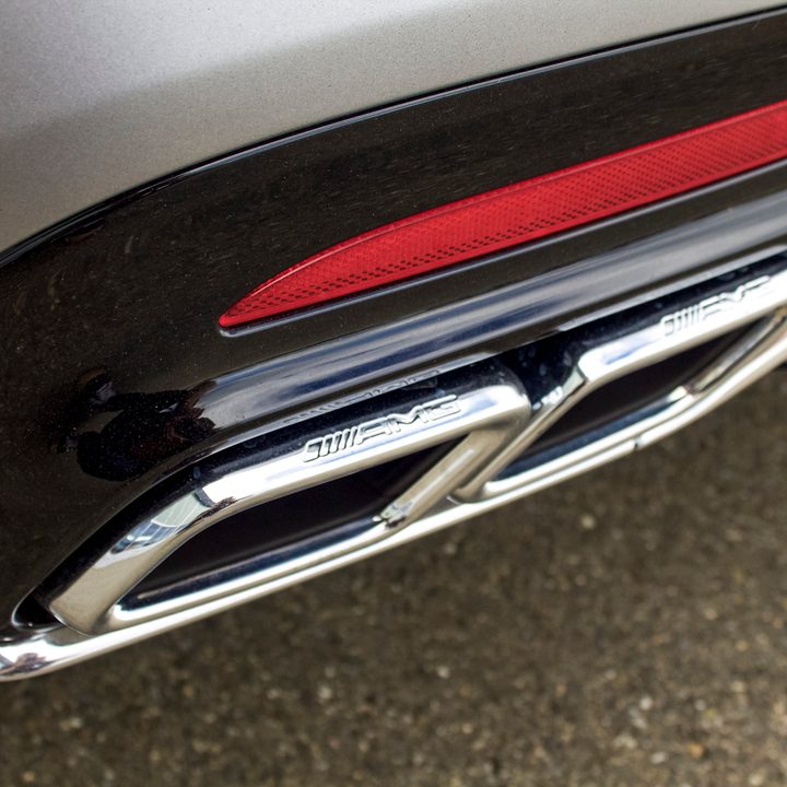 2018 Mercedes AMG S 63 shot of left exhaust pipes