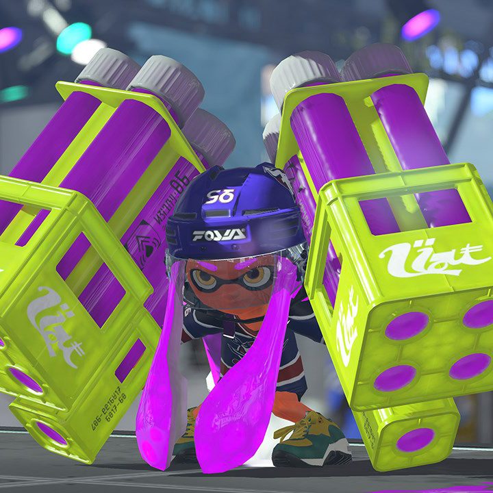 Splatoon 2 review character holding massive paint bazookas