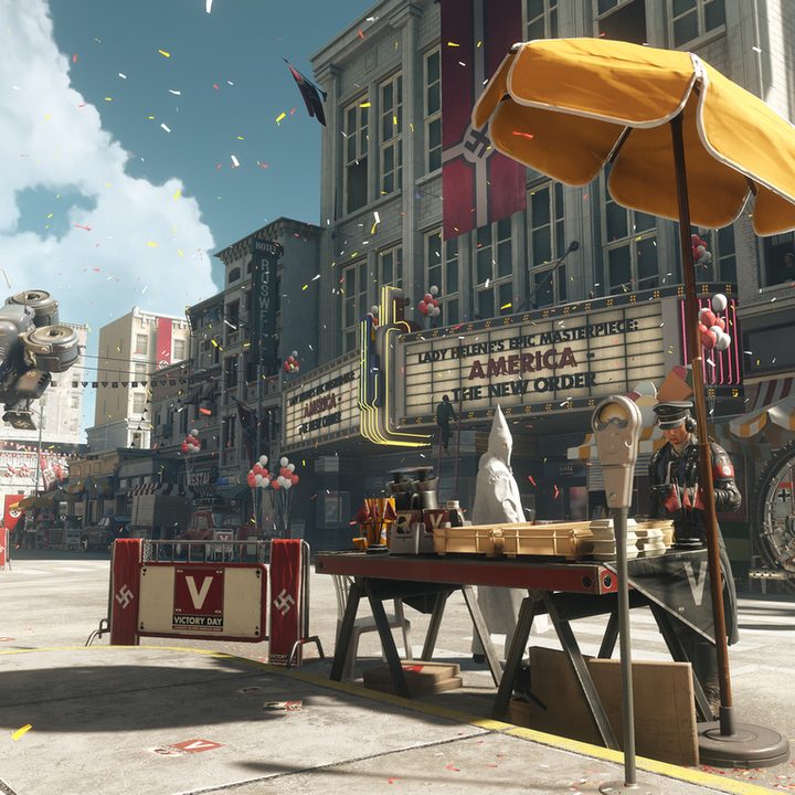 Outside near a diner and theatre — Wolfenstein: The New Colossus