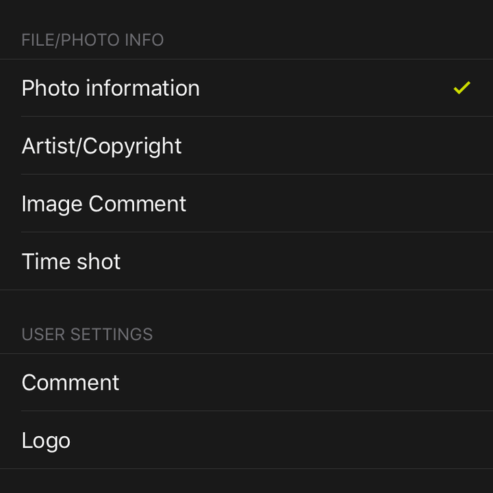Nikon Keymission app preset
