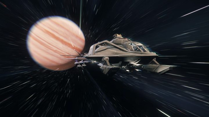Star Citizen ship leaving planet