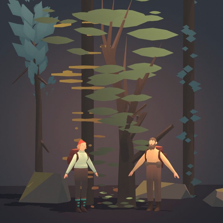 Seed Concept Art featuring male and female characters and different trees