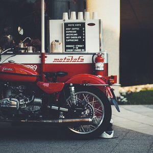 Ural sidecar motorcycle coffee shop