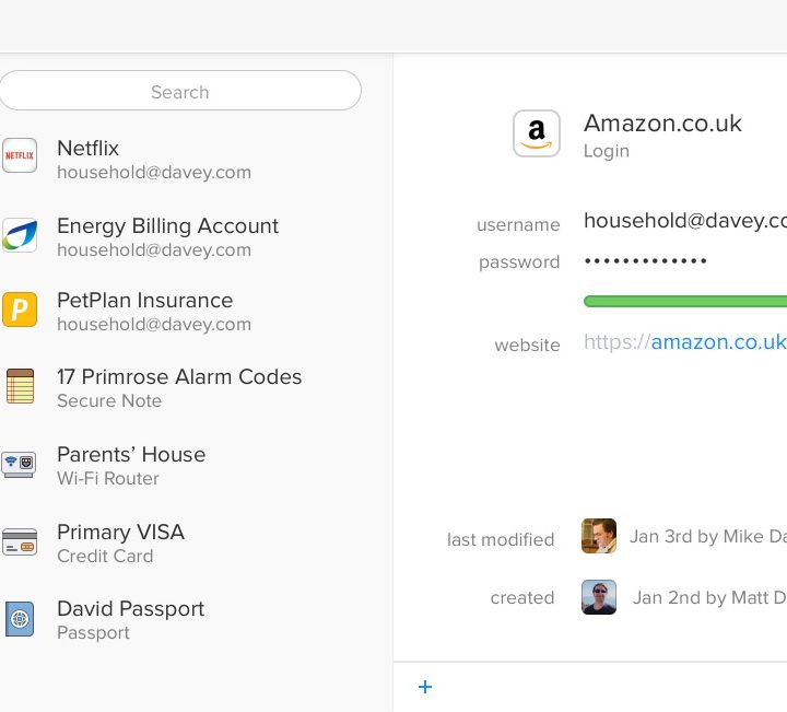 1Password family sharing.
