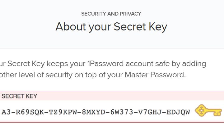 1Password secret key sample.