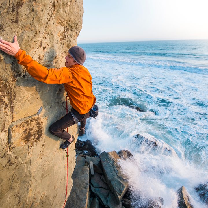 to get perfect mountain shot corey rich climbs mountains a man at mickey s beach in stinson calif