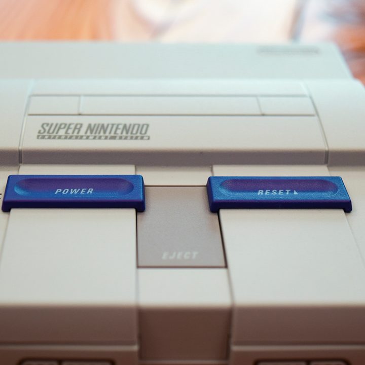 Close up of the SNES Classic Edition's power and reset buttons