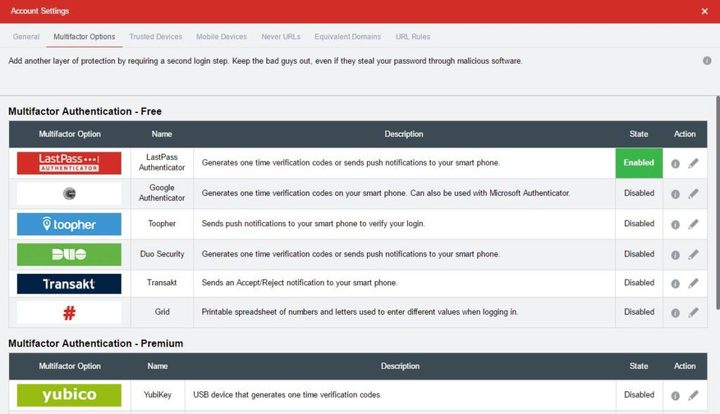 LastPass account settings