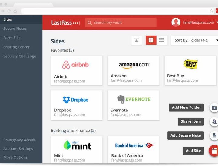 Lastpass dashboard.