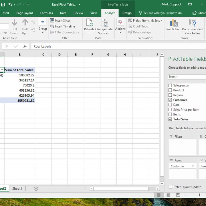 Excel Pivot Tables Recommended