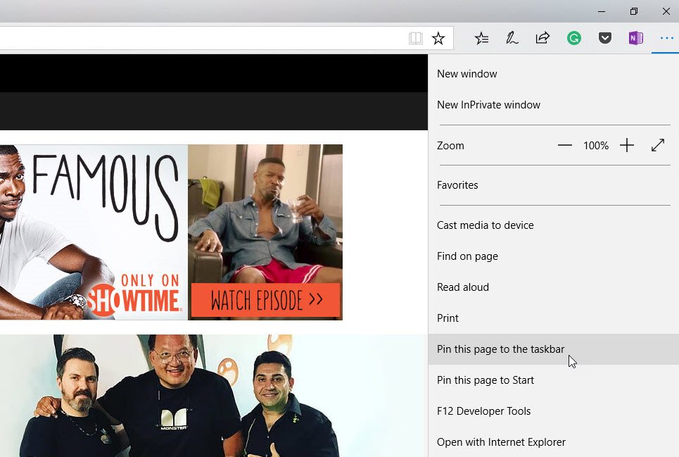 fall creators update review windows 10 edge pin to taskbar