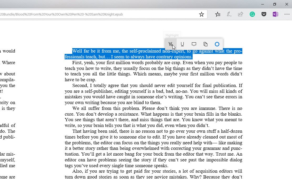 fall creators update review windows 10 epub annotations