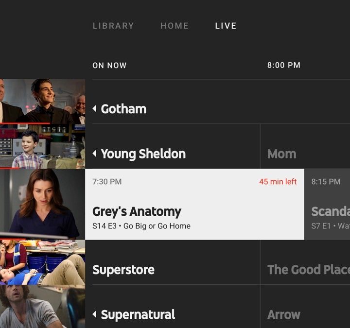 YouTube TV selections.