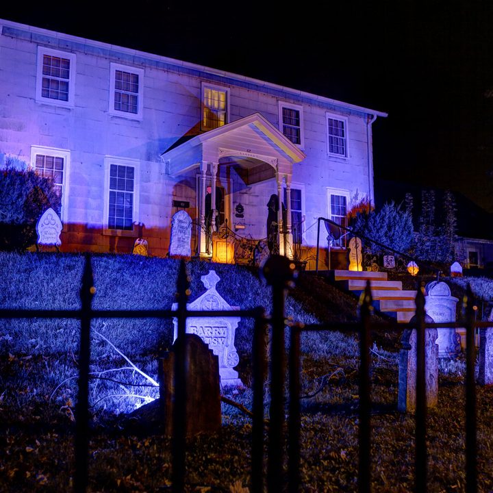 Spooky halloween lighting haunted house.