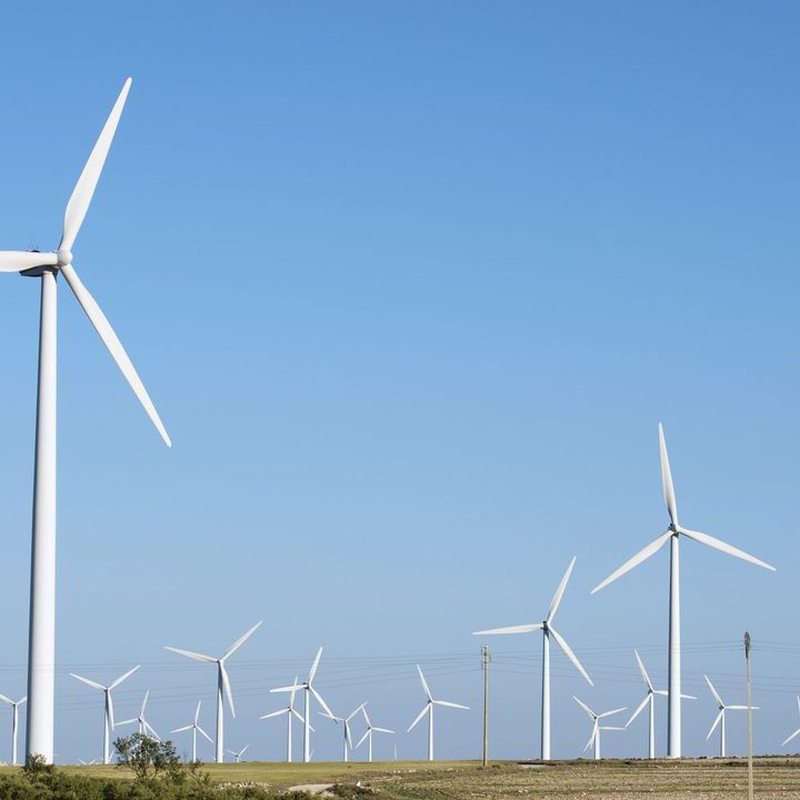 A group of windmills for renewable electric energy production.