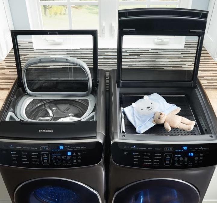 The Samsung Flexdry in a laundry room.