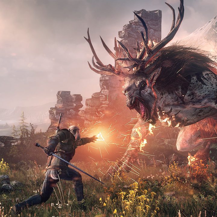 Geralt casting magic in The Witcher 3.