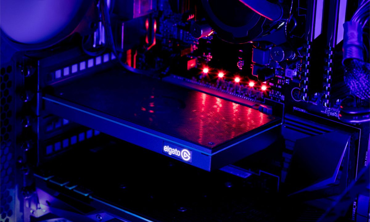 An Elgato 4K60 Pro capture card in a gaming rig.