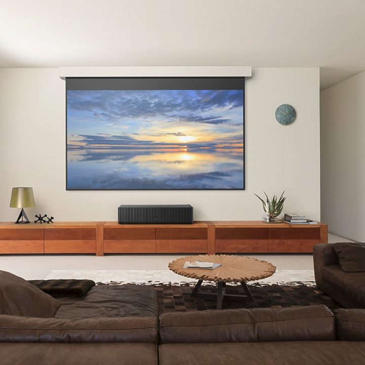 Projector screen in living room.
