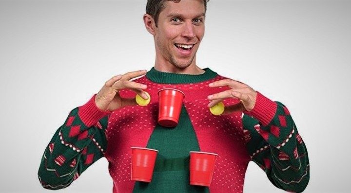 Beer pong ugly sweater