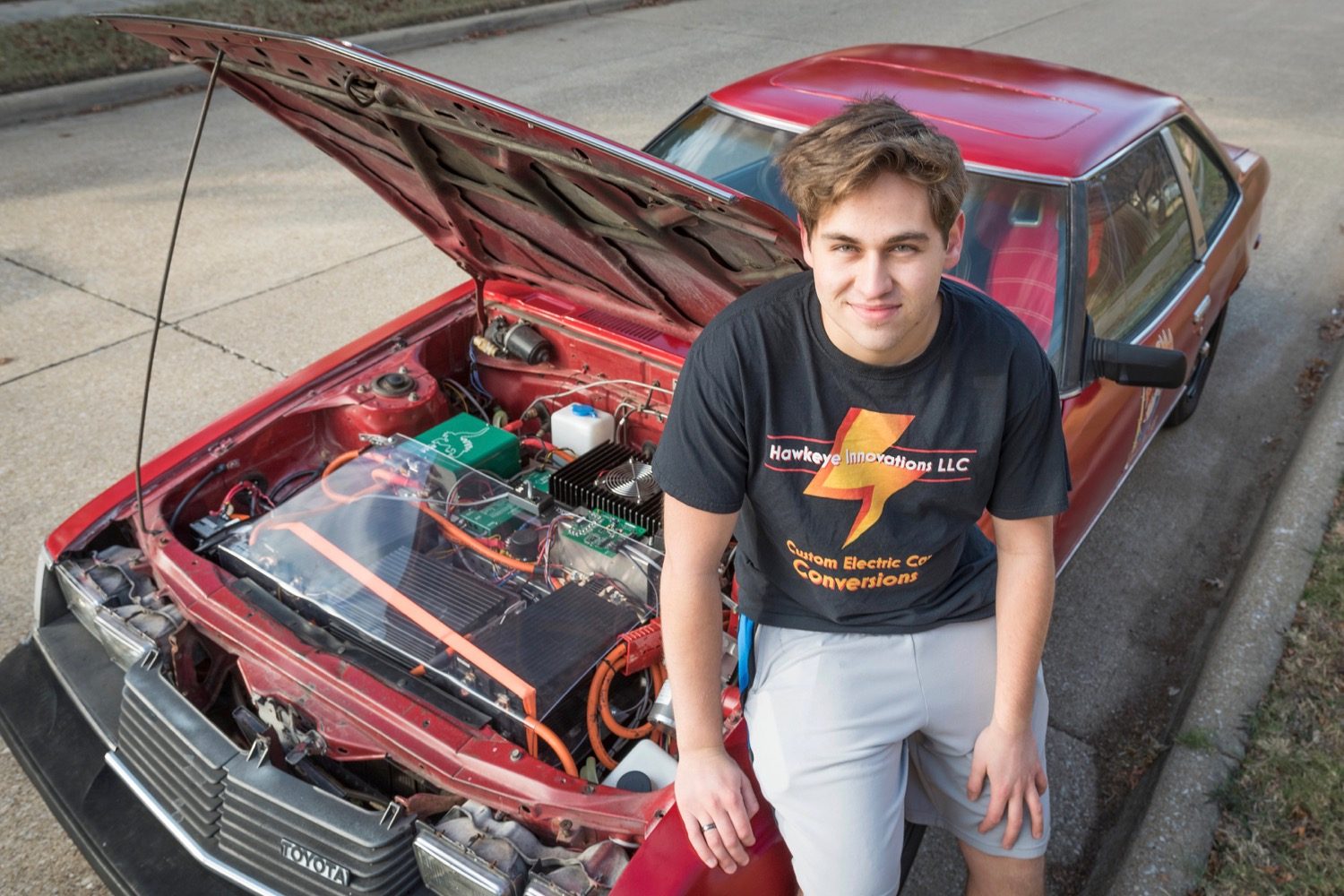 Adam Lansing and his electric 1980 Toyota Celica