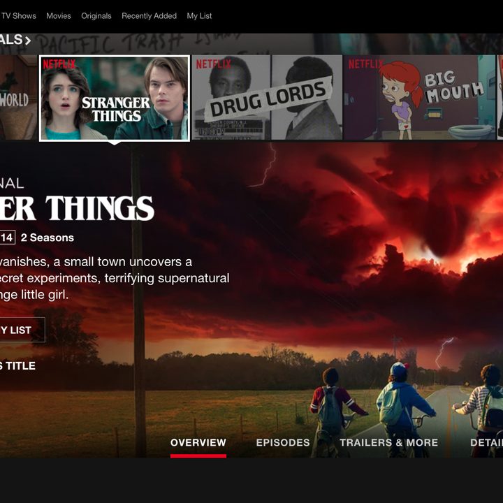 The Strangers Things title screen on Netflix.