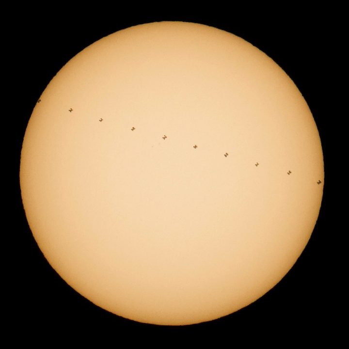 <strong>ISS Solar Transit</strong> This is a 10 frame composite image that shows the International Space Station, with a crew of six onboard, in as it transits across the sun at roughly five miles per second. Shot on Saturday, Dec. 17, 2016, from Newbury Park, California.
