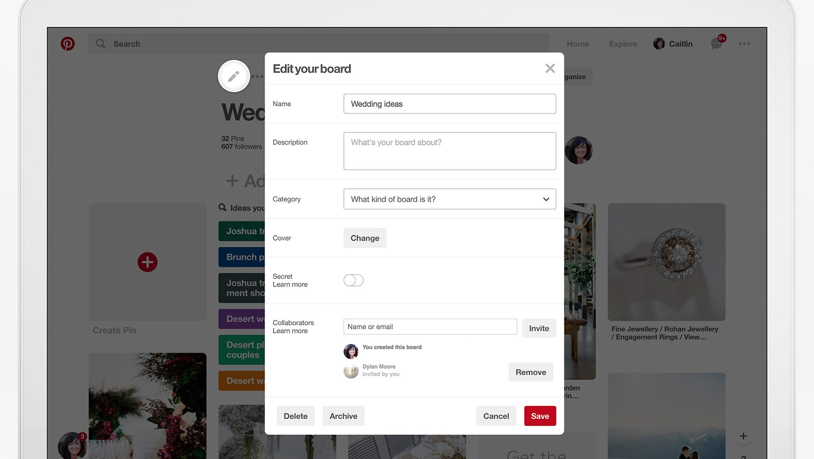 pinterest update organize andarchive boards archive board on web