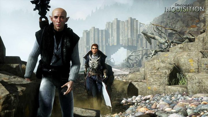 An elf and man in dragon age.
