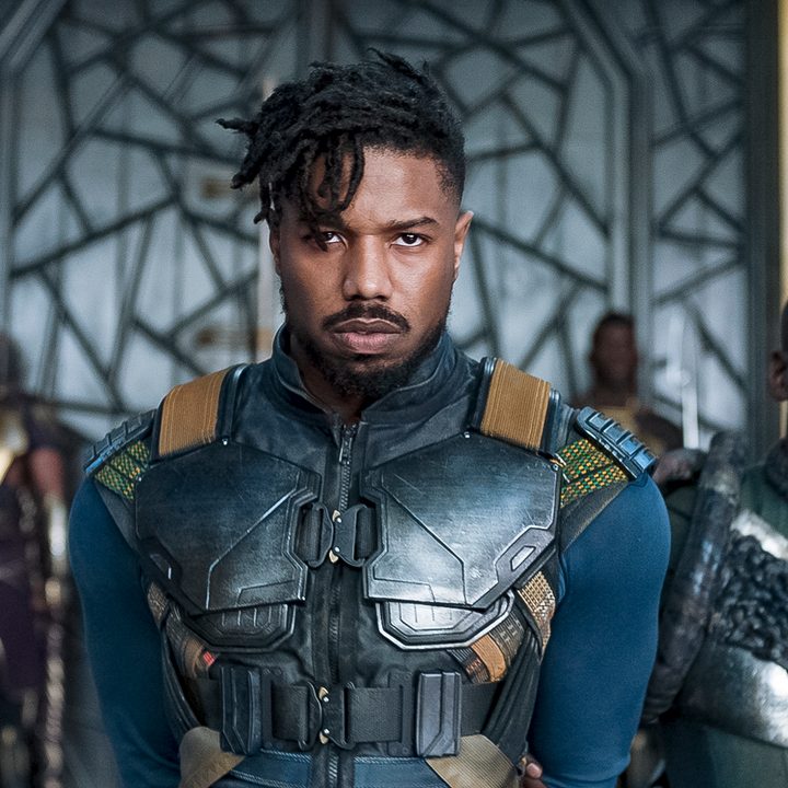 Michael B. Jordan being as Killmonger is lead away by guards in Black Panther (2018)