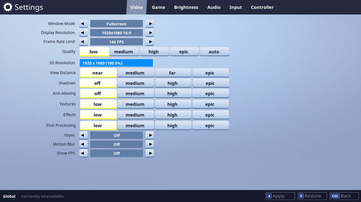 Fortnite | Graphics Settings Menu
