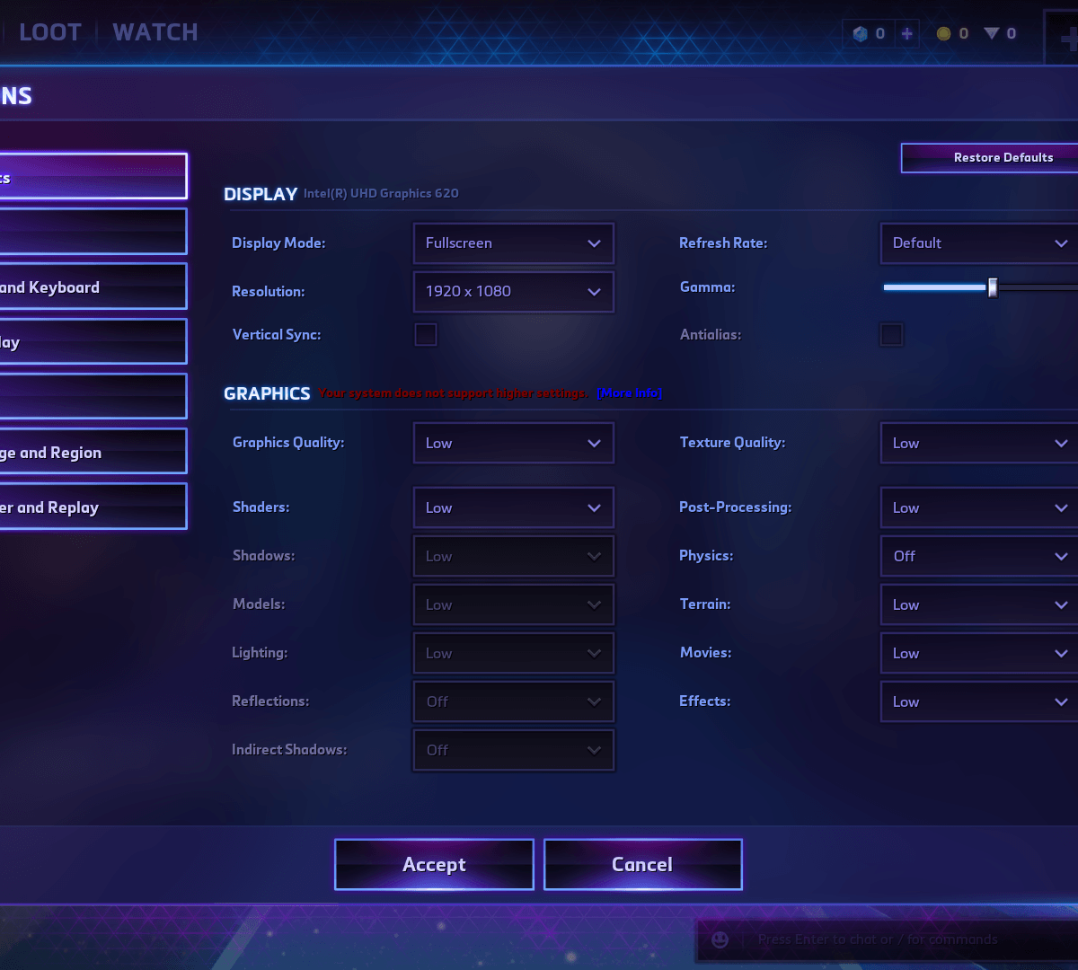 Heroes of the Storm | Graphics settings menu
