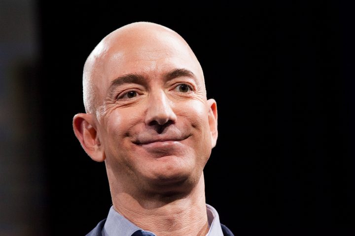 Close-up of Amazon.com founder and CEO Jeff Bezos on stage