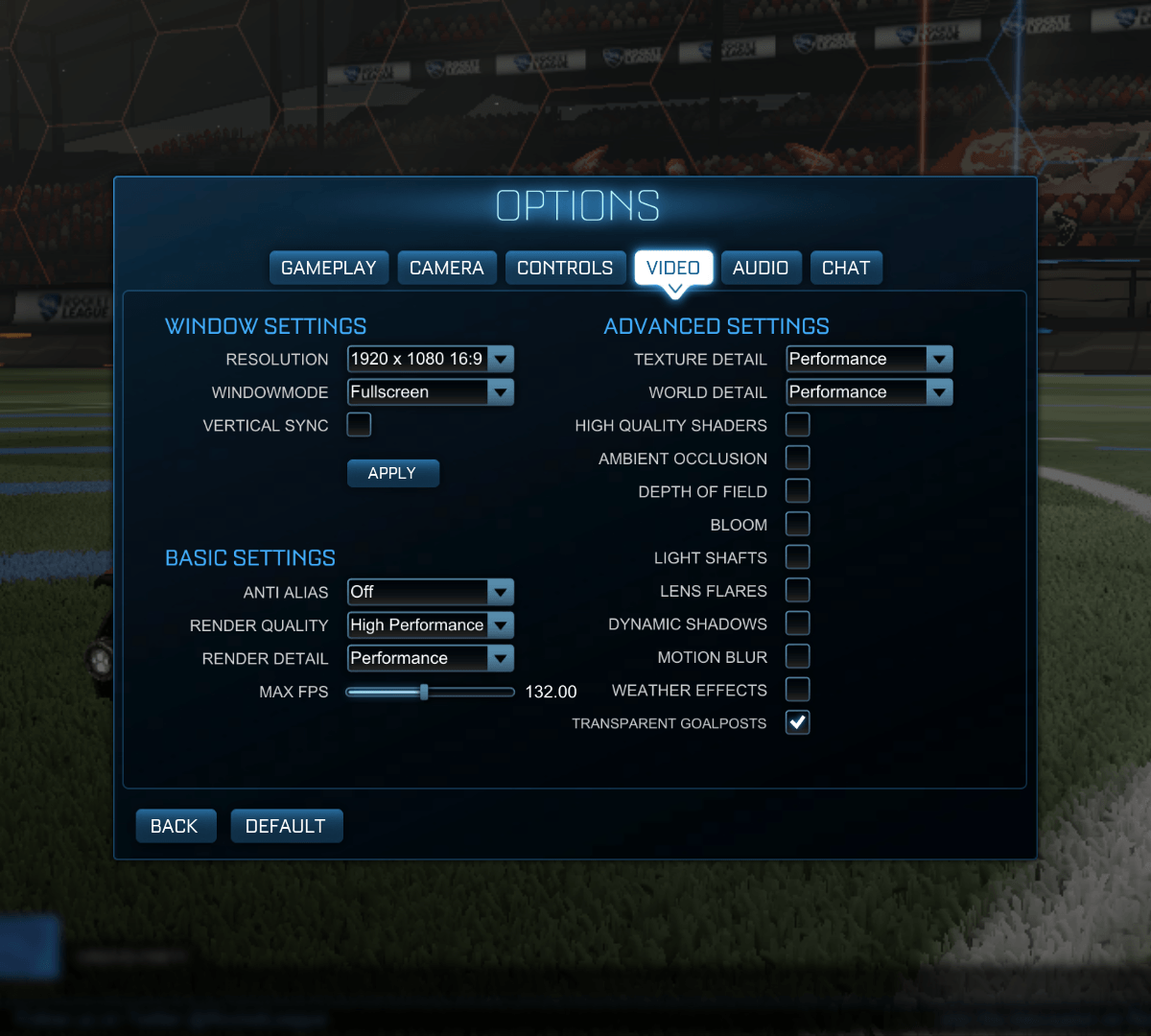 Rocket League | Graphics Settings Menu