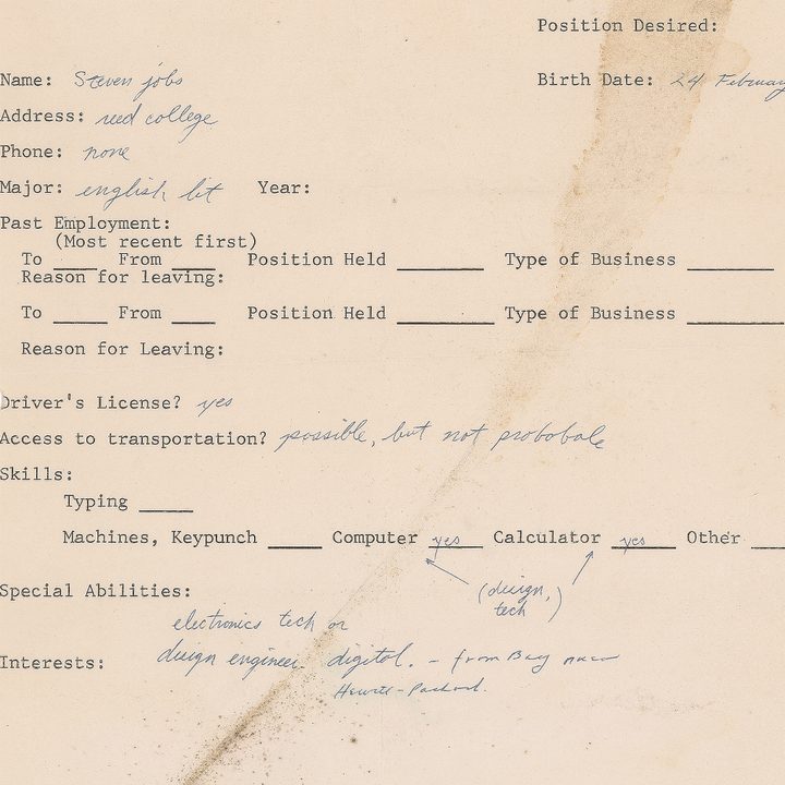 Steve Jobs signed application auction