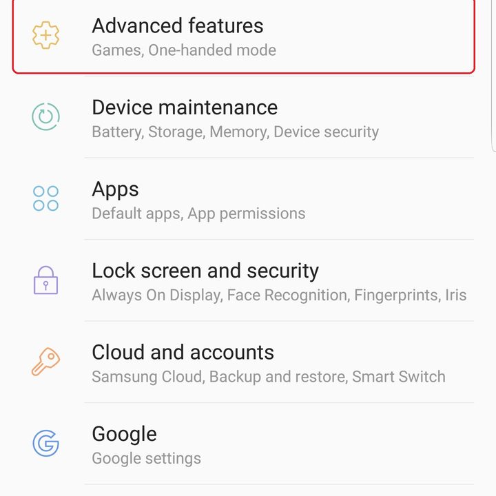 samsung galaxy s9 plus settings advanced features