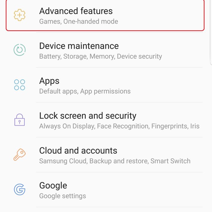samsung galaxy s9 plus settings advanced features