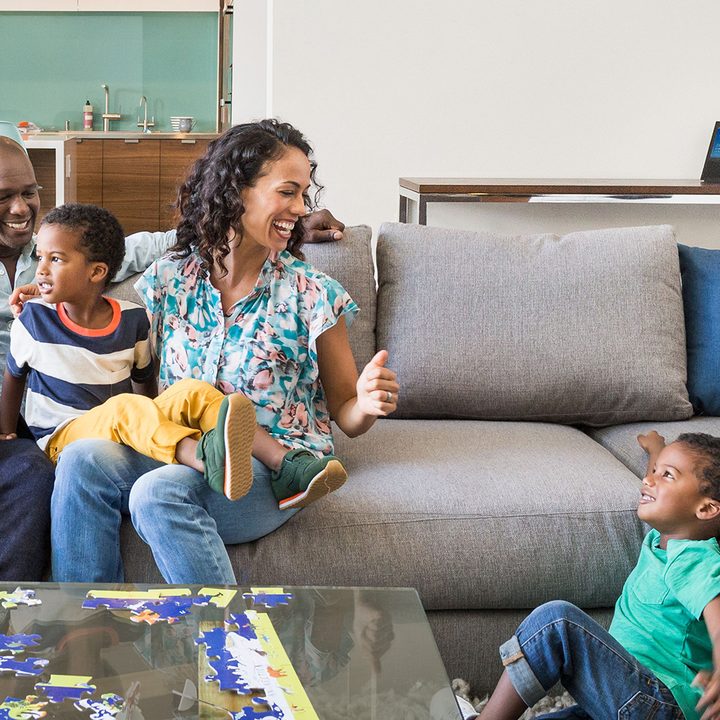 A family playing games with an Echo Show.