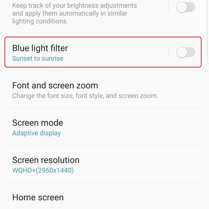 samsung galaxy s9 plus settings blue light filter