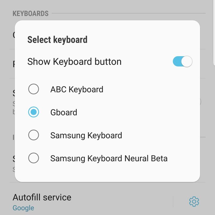 samsung galaxy s9 plus settings choose keyboard