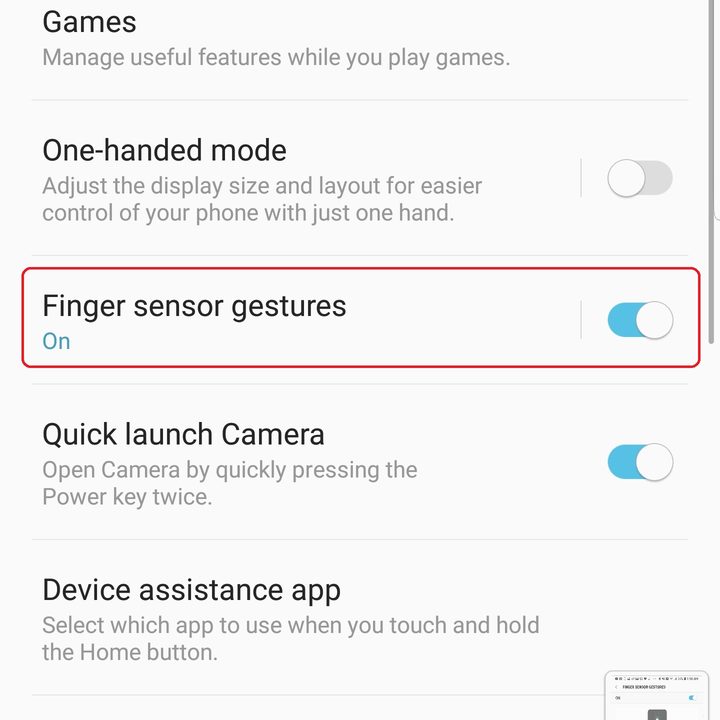 samsung galaxy s9 plus settings finger sensor gestures