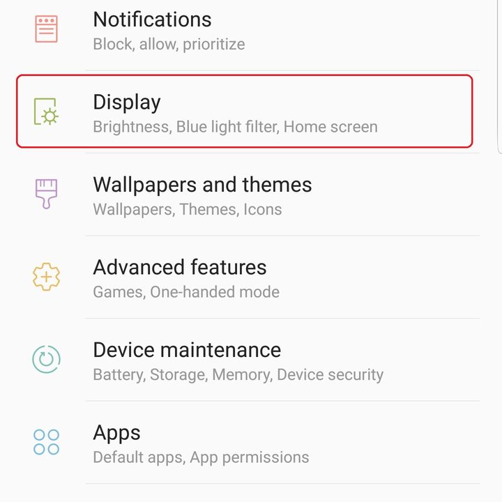 galaxy s9 display setting