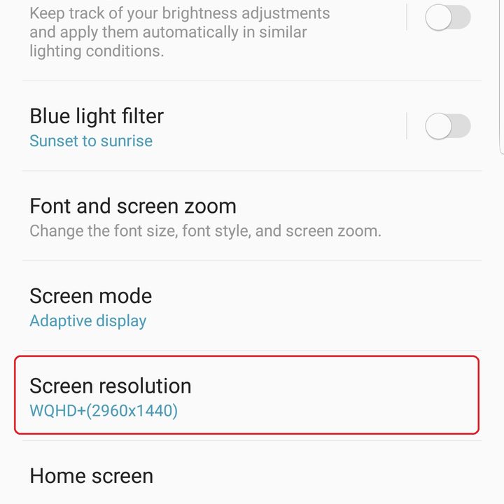 galaxy s9 display setting