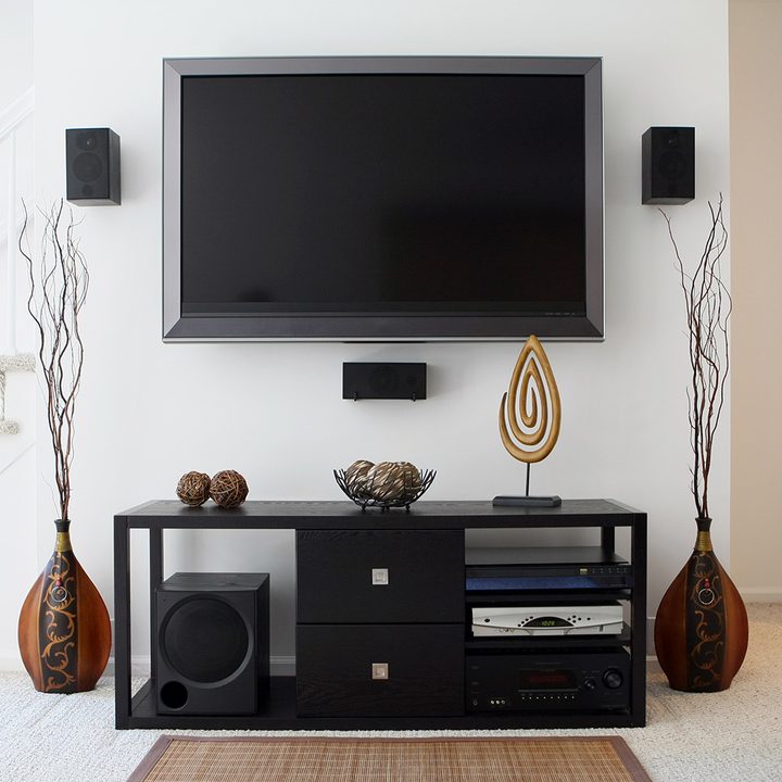 Surround sound system and TV.