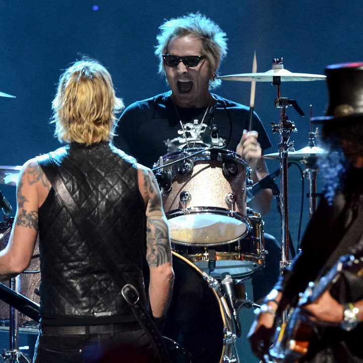 Matt Sorum with Duff McKagan and Slash of Guns N' Roses at the 27th Annual Rock And Roll Hall Of Fame Induction Ceremony in 2012