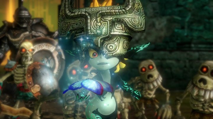 Midna looking at a glowing flower thing.