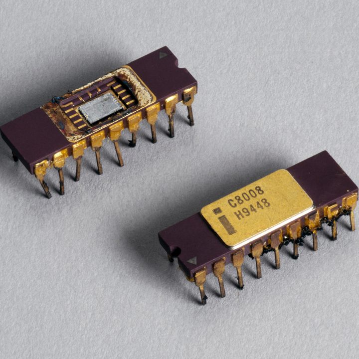 Two Intel 8080 microprocessor chips 1970s.