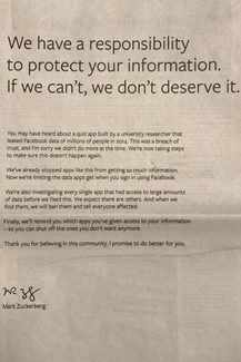 Mark Zuckerberg Cambridge Analytica apology New York Times