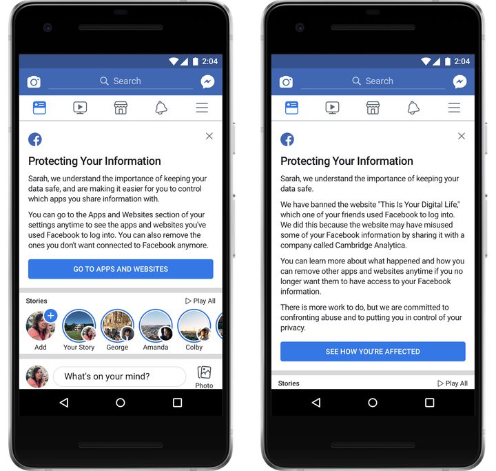 Facebook Privacy Notification