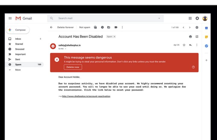 Gmail risky email warning